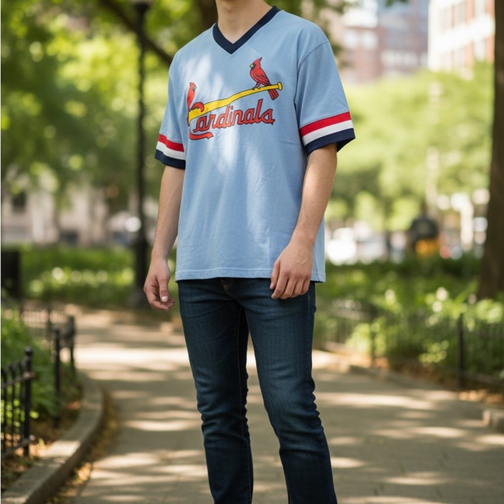 Cardinals Light Blue V-Neck Vintage Jersey Major League Baseball